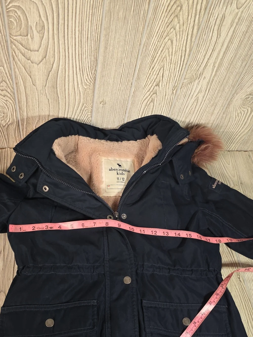 Abercrombie & Fitch Kids Navy Blue and Pink Lined Parka Coat Kids Size 11/12